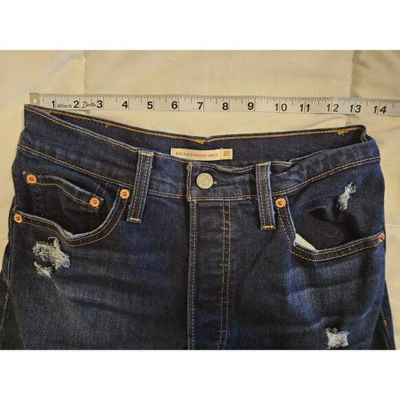 Levi’s Ribcage Straight Ankle Jeans Women’s 27 High Rise Distressed Button Fly - Picture 7 of 8